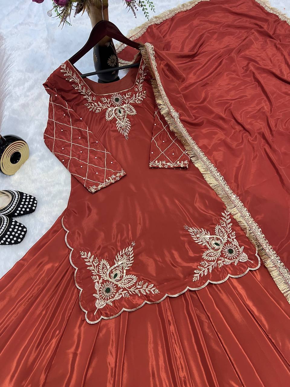 Deep Maroon Heritage Flared Silhouette